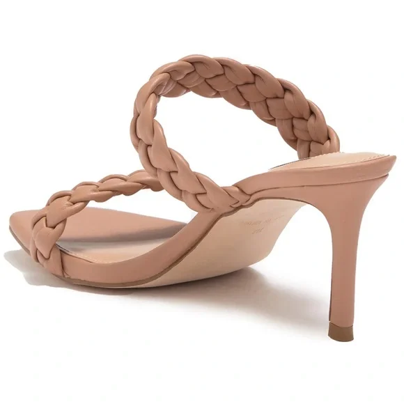 STEVE MADDEN Heels Prema Braided Sandal Tan Braided Vamp Kitten Heel NIB - Picture 4 of 8